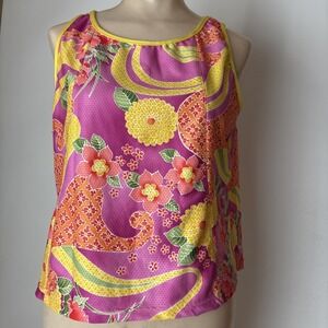 Vintage Lejay Tank top size XL Bright Colorful floral print artsy art to wear
